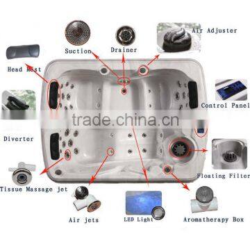 Popular One Lounger Indoor Acrylic Fiberglass Apron Whirlpool Massage Bath Tub Prices JY8013