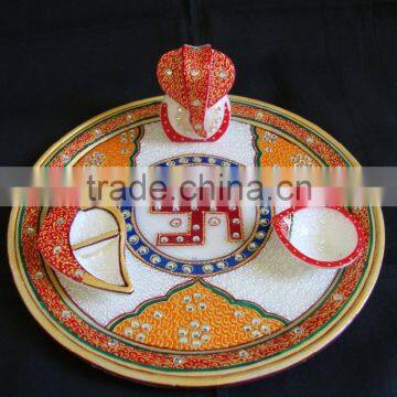 Marble Pooja Thali Plate Handicraft Religious Gift Decor Art And Craft Gallery Hindu God Puja Ganesha India