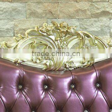 European Style King Size Bed, Elegant Purple Wood Carving Bed, Royal Bedroom Furniture Set (BF01-ML027) photo-3