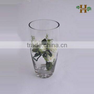 Wholesale cheap cone glass vase, handmade clear glass artware with bubble base