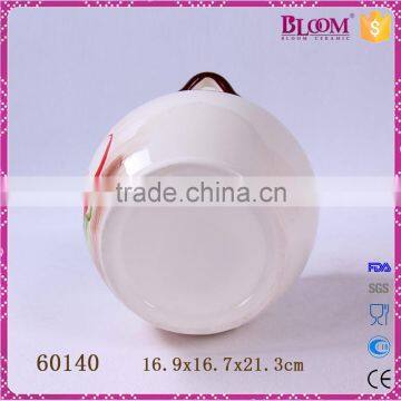 Decal Apple Desgin Ceramic Pot With Lid and Two Handle photo-6