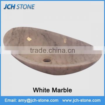 Carrara white marble polished boat shaped stone sink