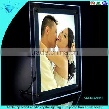 Table top stand acrylic crystal lighting LED photo frame with screw