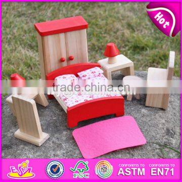 2017 New design children toys red wooden dolls house furniture W06B053