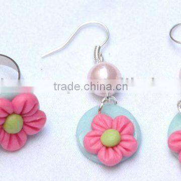 Clay Flower Crafts Ring and Earring SET (rainbow)