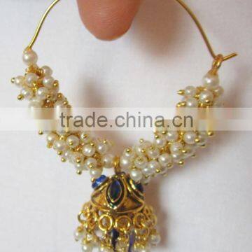 Pearl Hoop Bollywood Gold Tone Dangler Jhumka EARRINGS photo-5