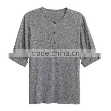 Mens Long Sleeve T-Shirt With Button, 90% Ctn, 10% Melange, S/J, 160 Gsm