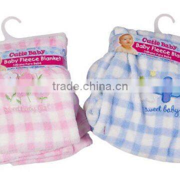 Baby Checker Print Coral Fleece Blanket/embroidered Fleece Blanket