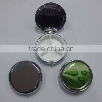 Round Pill Box With Mirror With Three Separate Space Cute Pill Boxes