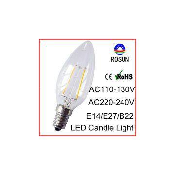 Clear glass elegent toupedo C35 2W filament LED candle light