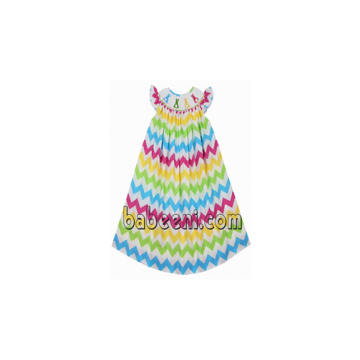 Easter bunnies smocked bishop dress for girl - BB577