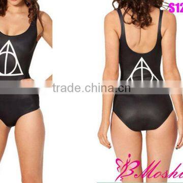 Black Women Girl Sexy Womens Swimwear European Deathly Hallows Swimwear One Piece Digital Print Backless Wetsui