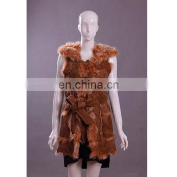 New designTuscany lamb skin long vest with hat for women wear