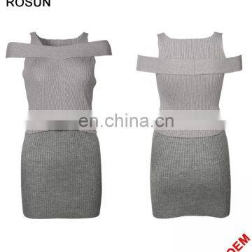 Office Lady Sexy Boxy Fit Cold Shoulder Knitted Sweaters Suits