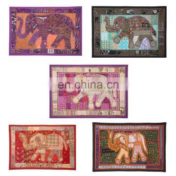 Embroidered Patch Sequins Patchwork table runner Indian Hand Elephant Wall Hanging Tapestries Tapestry Decorative Ethnic art