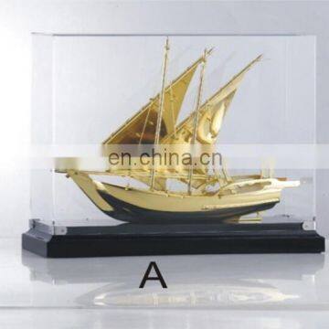 Antique Golden Plated Metal Ship Model,Ship Model In Acrylic Box For Decoration And Souvenir Gifts