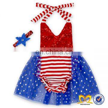 Trendy Summer Red Sequin Infant Toddlers Clothing 4th Of July Girls Dress Cheap Infant Clothing Rompers Baby Clothes Romper