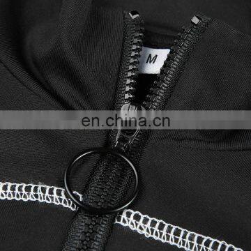 Hot Wholesale Ladies High Collar Zipper Sexy Skinny Fit Short Long Sleeve Crop Top photo-6