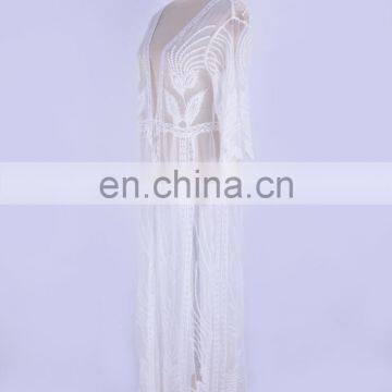2019 сексуальная проницаемая летняя пляжная платье с собственным ремнем, прозрачное белое шелковое туника, женское пляжное платье-макси, сарафан для пляжа photo-4