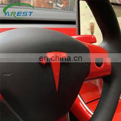 3 pcs Glaze Red for Tesla Model 3 Auto Logos Steering wheel patch decoration Modified accessories Head of car Tail box logo