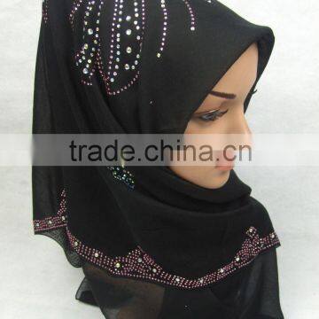 SJ010 New 2014 voile Beading muslim square scarf