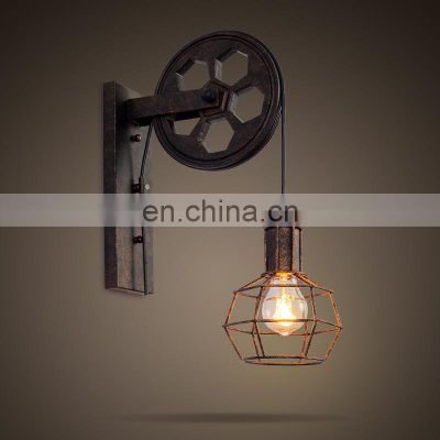 Vintage Wheel Design Wall Lamps Industrial Cage Shade Loft Lamps