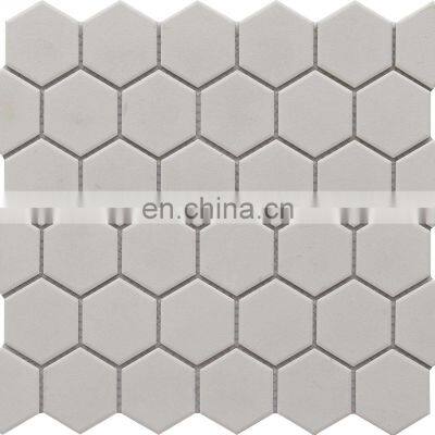 High Quality Full Body Ceramic Hexagon Wall Tile Mosaics White Color Kitchen Bathroom Pool Tile Mosaic