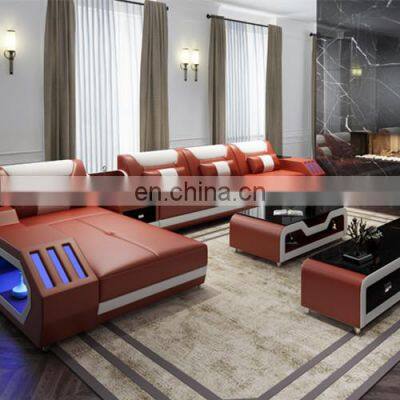 Leather sofa modern minimalist living room sofa combination with LED light