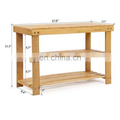 Wood Bamboo 3 Tier Shoe Bench Rack With Seat photo-3