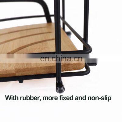 Steel Wooden Shelves Corner Wall Mounted Rack Bathroom Storage Shelf Shower Caddy With Suction Cup photo-4