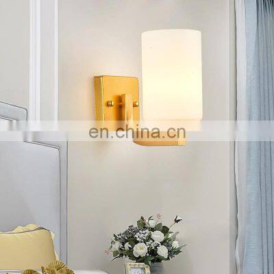 Home Hotel Indoor Bedroom Modern Glass Lampshade Iron Lamp Body Bedside Golden Wall Light photo-2