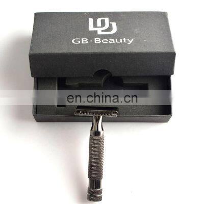 High Quality Stainless Steel Metal Black Barber Straight Double Edge Blades Shaving Safety Razor photo-5
