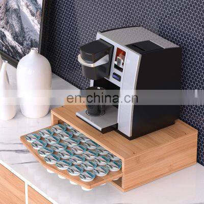 Bamboo Coffee Pod Storage Holder Organizer With Drawer For Keurig K-cup Pods