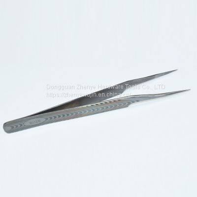 Stainless Steel Tweezers, Anti-static Jewelry Welding Clip, Non-magnetic Straight Tip Plus Hard Electronic Tweezers ST-18 Textured
