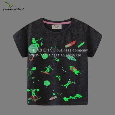 New Design Wholesale Promotional Children Kids Apparel Fashion Tops Dinosaur Luminous Printing Cotton Boys T-shirts photo-3