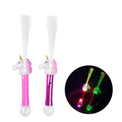 Party Promotional Gift Flashing Led Stick Light Up Wand Unicorn Fiber Optic Wands For Christmas Wedding