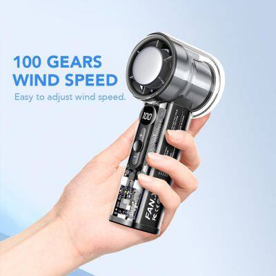 Ultra-Portable Handheld Turbo Fan, 16000rpm High-Speed, 1-100 Adjustable with Digital Display, USB-C Charging, Ice Cooling Tech