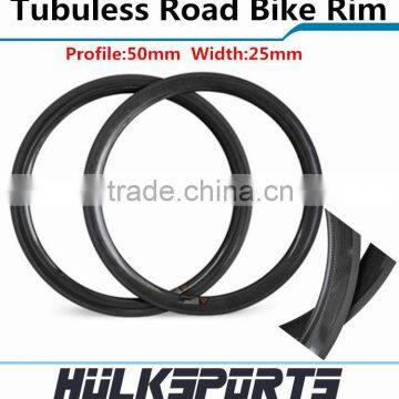2016 Top sale 25mm width carbon clincher tubuless wheel 700C carbon fiber bike wheels 50mm depth carbon road bicycle rim