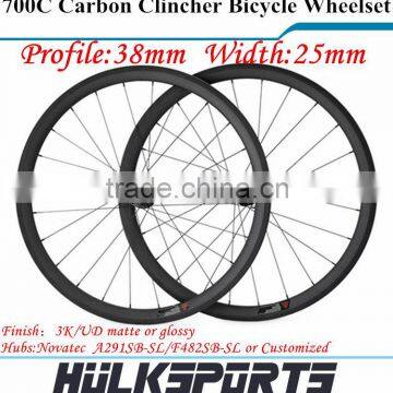 Road bicycle wheel 700c 38mm profile 25mm width carbon road bike clincher wheel carbon clincher wheel wheelset