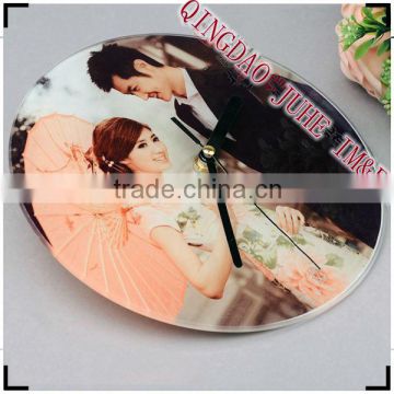 2014 Hot Sale sublimation Round smooth glass clock with Personality printing picture