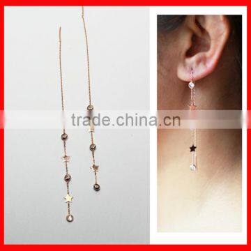 high quality anti allergy 925 silver star zirconia shinny Ear line Gold Plated Long Earrings For Women