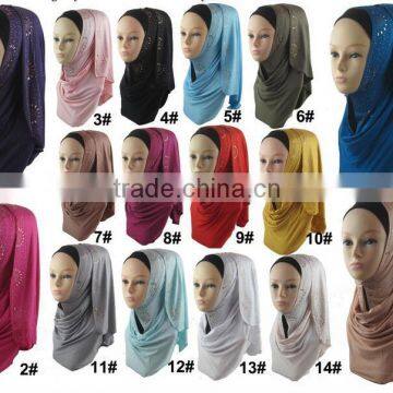 Beaded Rhinestone Fashion Arab Muslim Jersey Rhinestone Hijab