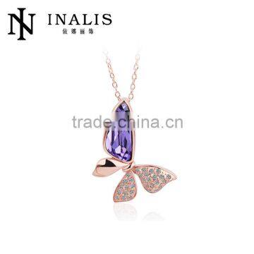 Aamazing rose gold pendant big austrian crystal butterfly necklace LKN18KRGPN276