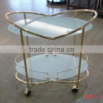 Love shaped glass serving trolley with golden handle