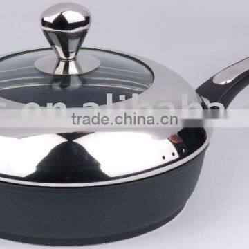 28cm Die Cast Aluminium Deep Fry Pan with semi S/S-glass Lid