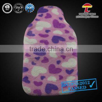 2000ml plush hot water bottle cover with hearts