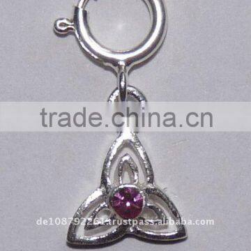 Nail piercing nail dangle 925 sterling silver TRIANGLE with pink cubic zirconia