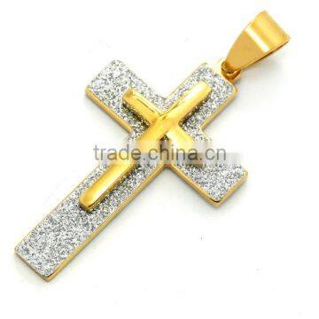 Large 18K Gold Plated Stainless Steel Christ Two Layers Jesus Cross Prayer Pendant Finish In Sand Polish Cross Pendant