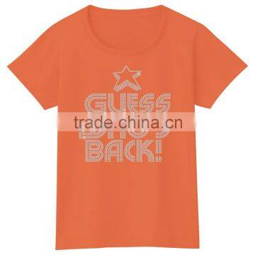 Rhinestone custom motif beautiful casual loose t shirt for women girls