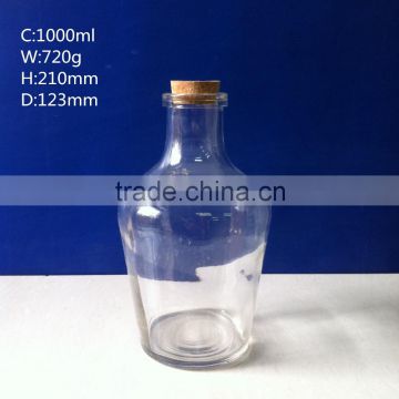 1L 1000ml juice glass bottle with cork wood lid